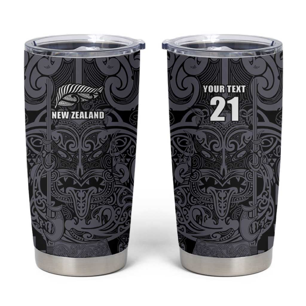 Custom New Zealand Taiaha Maori Tumbler Cup Minimalist Silver Fern All Black - Aussie Hoodie