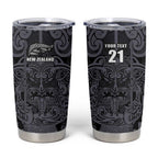 Custom New Zealand Taiaha Maori Tumbler Cup Minimalist Silver Fern All Black - Aussie Hoodie