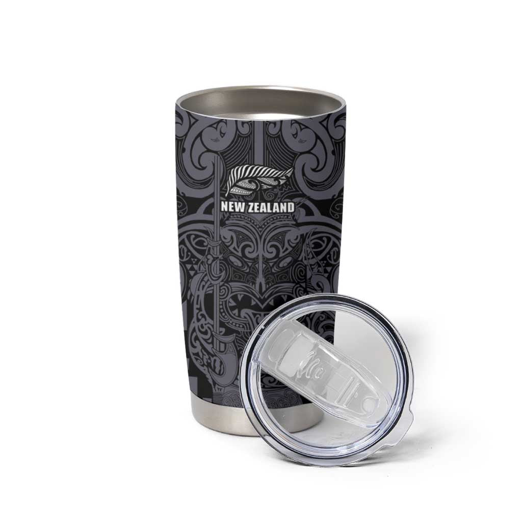 Custom New Zealand Taiaha Maori Tumbler Cup Minimalist Silver Fern All Black - Aussie Hoodie