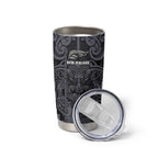 Custom New Zealand Taiaha Maori Tumbler Cup Minimalist Silver Fern All Black - Aussie Hoodie
