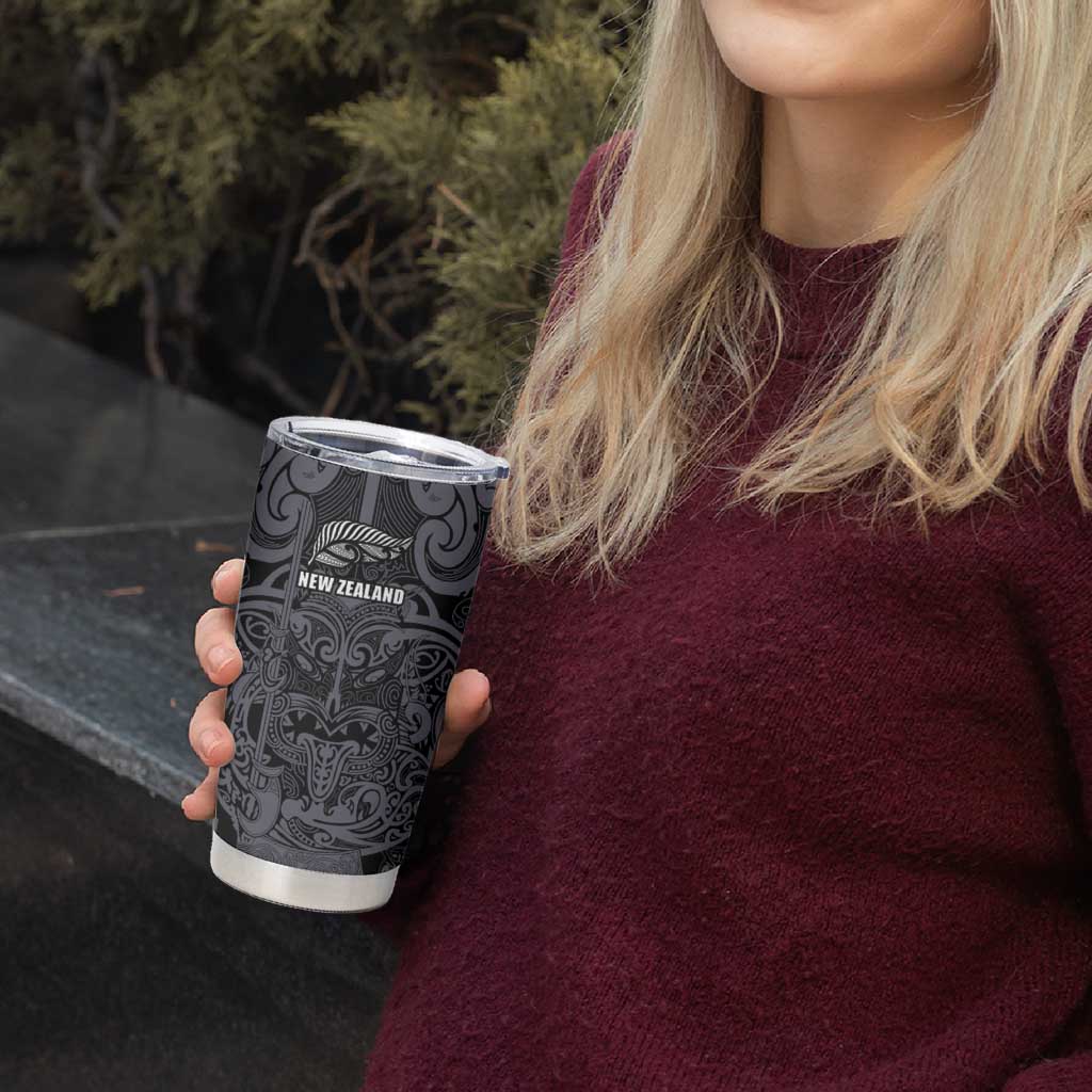 Custom New Zealand Taiaha Maori Tumbler Cup Minimalist Silver Fern All Black - Aussie Hoodie