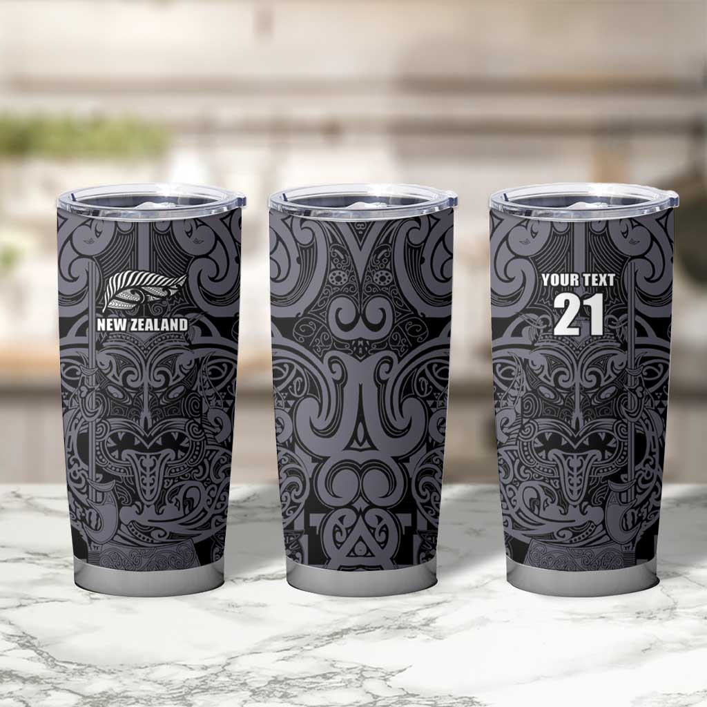 Custom New Zealand Taiaha Maori Tumbler Cup Minimalist Silver Fern All Black - Aussie Hoodie