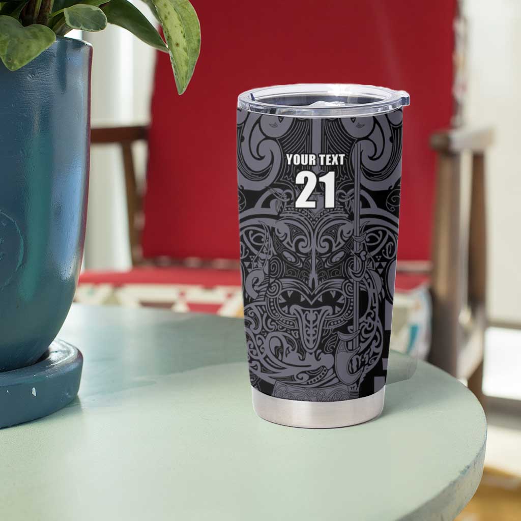 Custom New Zealand Taiaha Maori Tumbler Cup Minimalist Silver Fern All Black - Aussie Hoodie