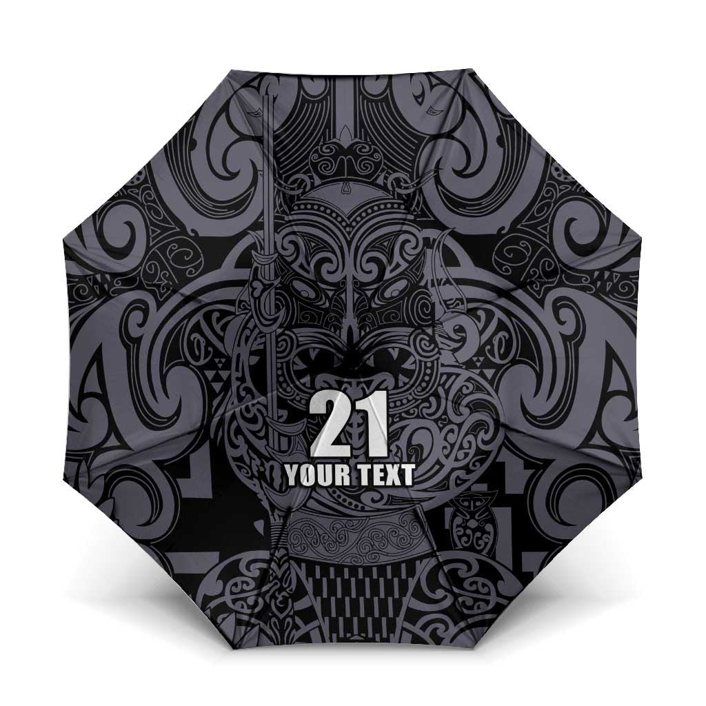 Custom New Zealand Taiaha Maori Umbrella Minimalist Silver Fern All Black - Aussie Hoodie
