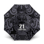 Custom New Zealand Taiaha Maori Umbrella Minimalist Silver Fern All Black - Aussie Hoodie