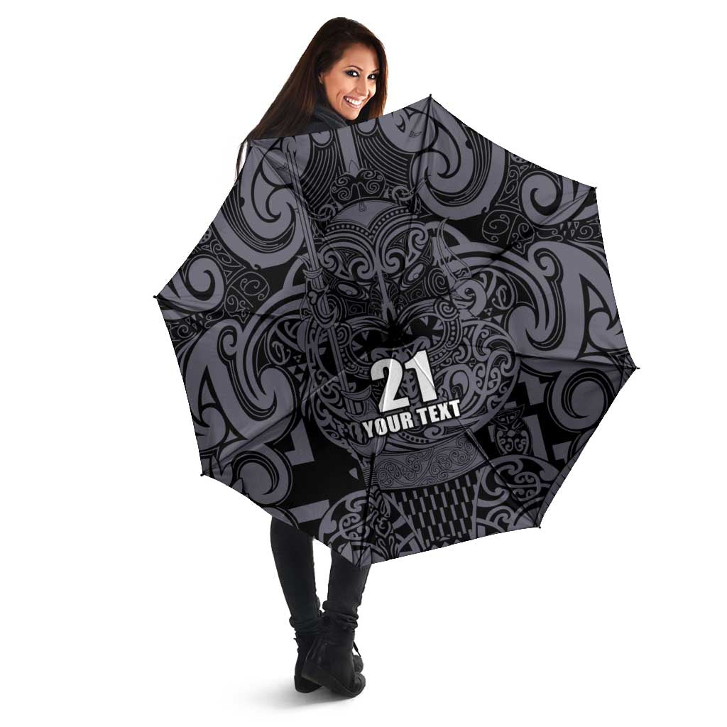 Custom New Zealand Taiaha Maori Umbrella Minimalist Silver Fern All Black - Aussie Hoodie