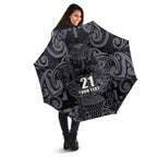 Custom New Zealand Taiaha Maori Umbrella Minimalist Silver Fern All Black - Aussie Hoodie