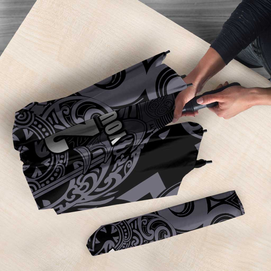 Custom New Zealand Taiaha Maori Umbrella Minimalist Silver Fern All Black - Aussie Hoodie