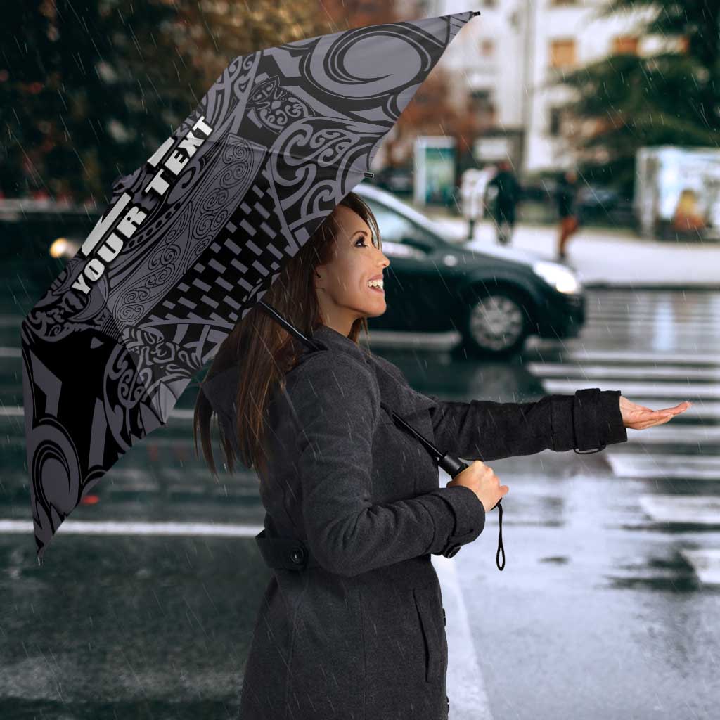 Custom New Zealand Taiaha Maori Umbrella Minimalist Silver Fern All Black - Aussie Hoodie