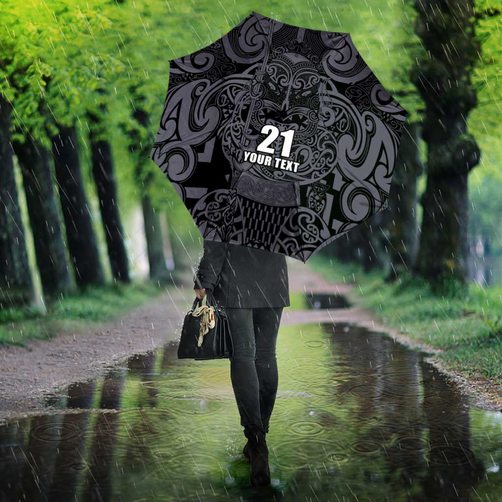 Custom New Zealand Taiaha Maori Umbrella Minimalist Silver Fern All Black - Aussie Hoodie