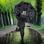 Custom New Zealand Taiaha Maori Umbrella Minimalist Silver Fern All Black - Aussie Hoodie