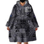 Custom New Zealand Taiaha Maori Wearable Blanket Hoodie Minimalist Silver Fern All Black - Aussie Hoodie