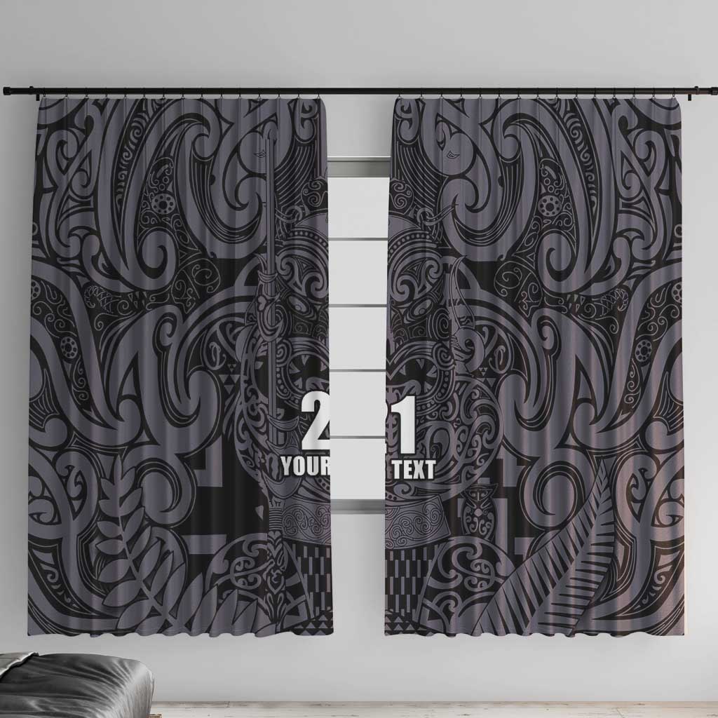Custom New Zealand Taiaha Maori Window Curtain Minimalist Silver Fern All Black - Aussie Hoodie