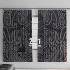 Custom New Zealand Taiaha Maori Window Curtain Minimalist Silver Fern All Black - Aussie Hoodie