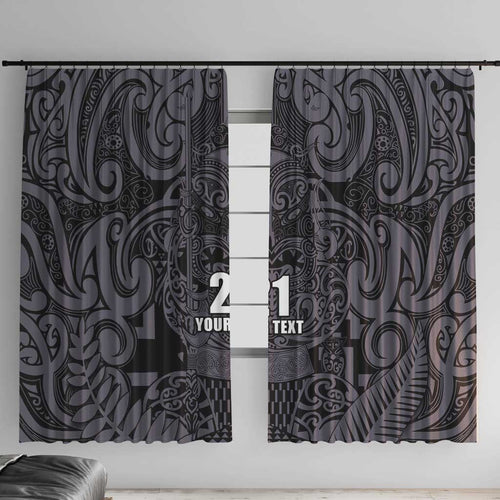 Custom New Zealand Taiaha Maori Window Curtain Minimalist Silver Fern All Black - Aussie Hoodie