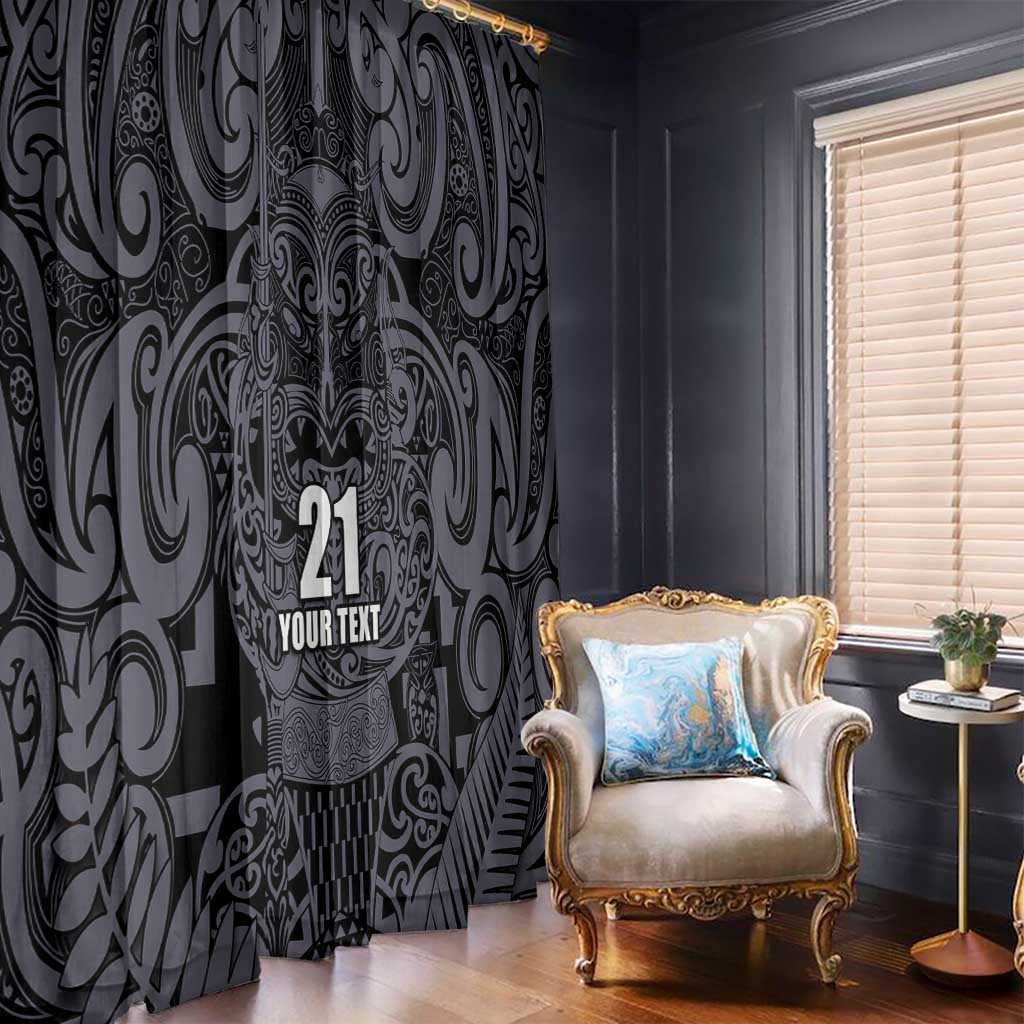 Custom New Zealand Taiaha Maori Window Curtain Minimalist Silver Fern All Black - Aussie Hoodie