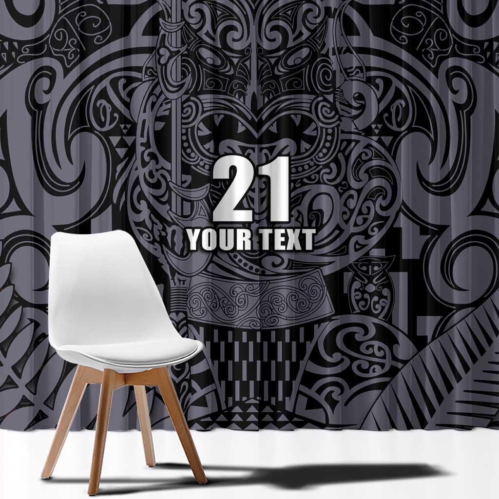 Custom New Zealand Taiaha Maori Window Curtain Minimalist Silver Fern All Black - Aussie Hoodie