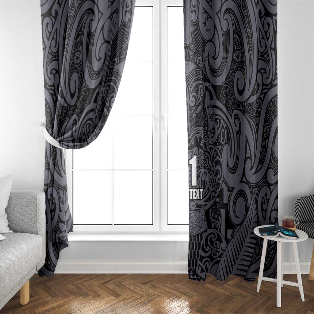 Custom New Zealand Taiaha Maori Window Curtain Minimalist Silver Fern All Black - Aussie Hoodie