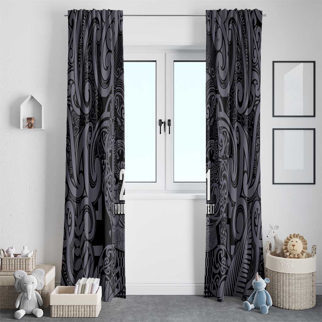 Custom New Zealand Taiaha Maori Window Curtain Minimalist Silver Fern All Black - Aussie Hoodie