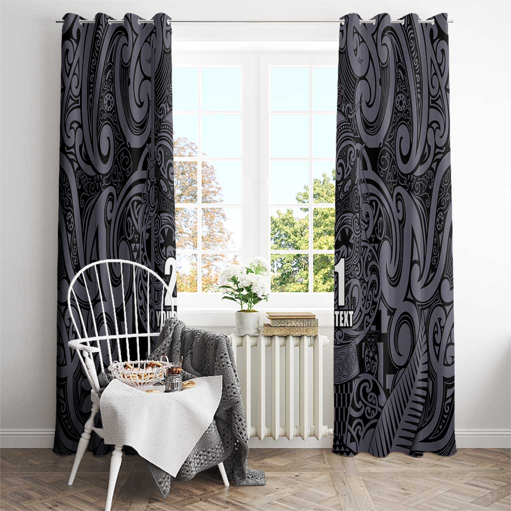 Custom New Zealand Taiaha Maori Window Curtain Minimalist Silver Fern All Black - Aussie Hoodie