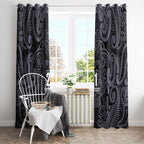Custom New Zealand Taiaha Maori Window Curtain Minimalist Silver Fern All Black - Aussie Hoodie