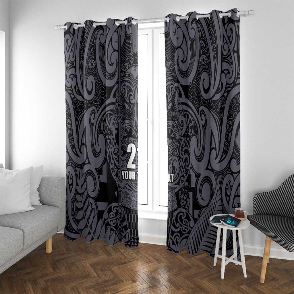Custom New Zealand Taiaha Maori Window Curtain Minimalist Silver Fern All Black - Aussie Hoodie