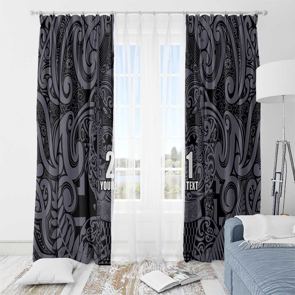 Custom New Zealand Taiaha Maori Window Curtain Minimalist Silver Fern All Black - Aussie Hoodie