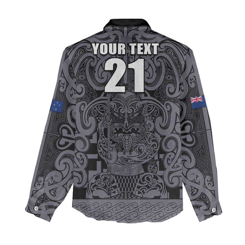 Custom New Zealand Taiaha Maori Women Casual Shirt Minimalist Silver Fern All Black - Aussie Hoodie