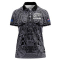 Custom New Zealand Taiaha Maori Women Polo Shirt Minimalist Silver Fern All Black - Aussie Hoodie