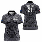 Custom New Zealand Taiaha Maori Women Polo Shirt Minimalist Silver Fern All Black - Aussie Hoodie