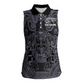 Custom New Zealand Taiaha Maori Women Sleeveless Polo Shirt Minimalist Silver Fern All Black - Aussie Hoodie