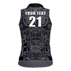 Custom New Zealand Taiaha Maori Women Sleeveless Polo Shirt Minimalist Silver Fern All Black - Aussie Hoodie