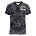 Custom New Zealand Taiaha Maori Women V-Neck T-Shirt Minimalist Silver Fern All Black - Aussie Hoodie