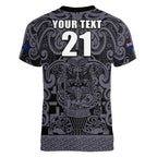 Custom New Zealand Taiaha Maori Women V-Neck T-Shirt Minimalist Silver Fern All Black - Aussie Hoodie
