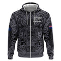 Custom New Zealand Taiaha Maori Zip Hoodie Minimalist Silver Fern All Black - Aussie Hoodie