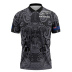 Custom New Zealand Taiaha Maori Zipper Polo Shirt Minimalist Silver Fern All Black - Aussie Hoodie