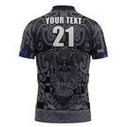 Custom New Zealand Taiaha Maori Zipper Polo Shirt Minimalist Silver Fern All Black - Aussie Hoodie