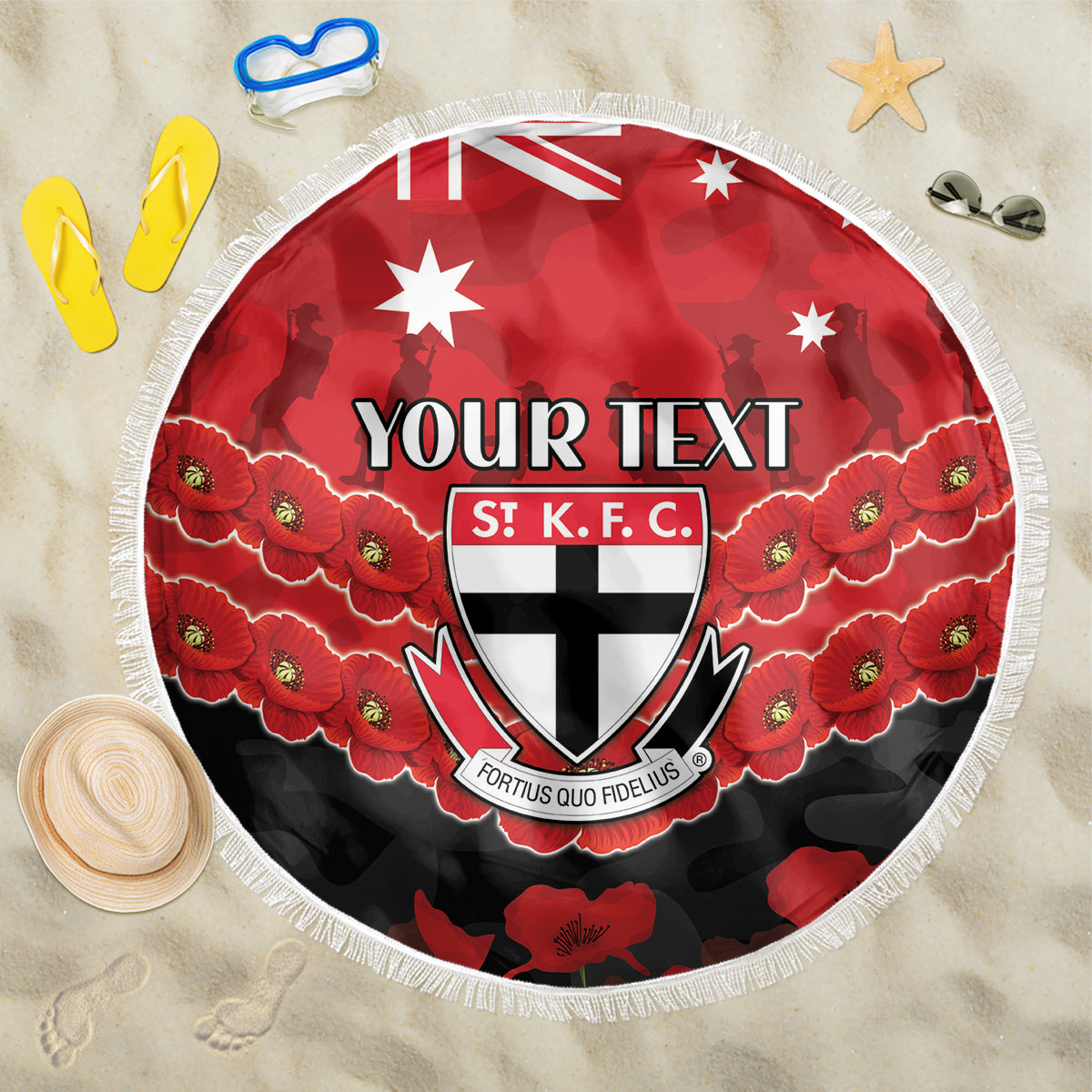 Custom St Kilda Saints Football Beach Blanket ANZAC Lest We Forget