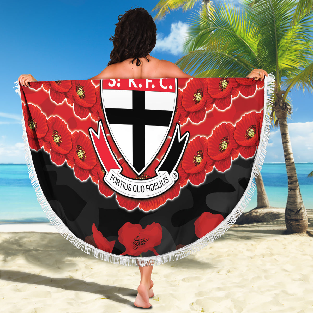 Custom St Kilda Saints Football Beach Blanket ANZAC Lest We Forget