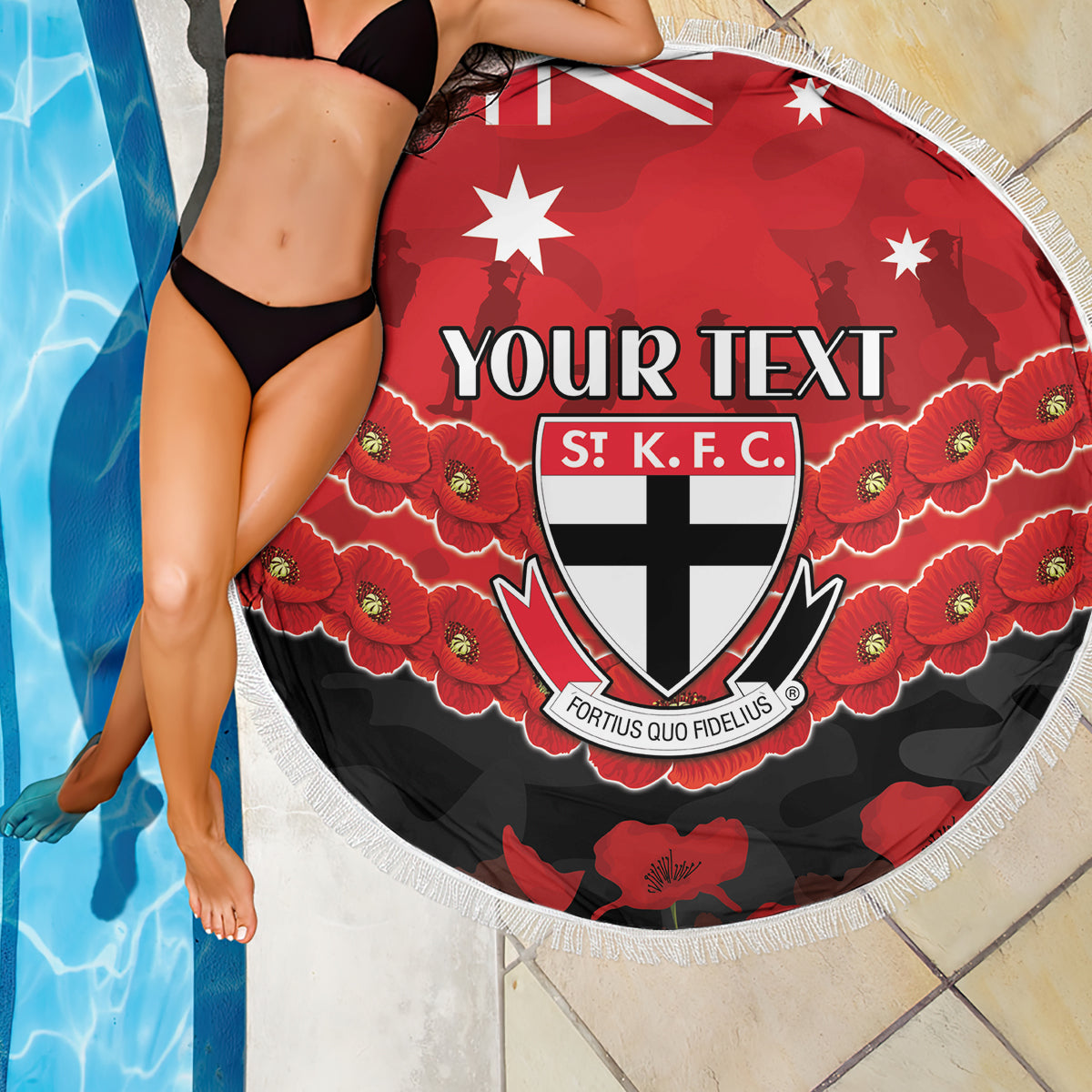 Custom St Kilda Saints Football Beach Blanket ANZAC Lest We Forget