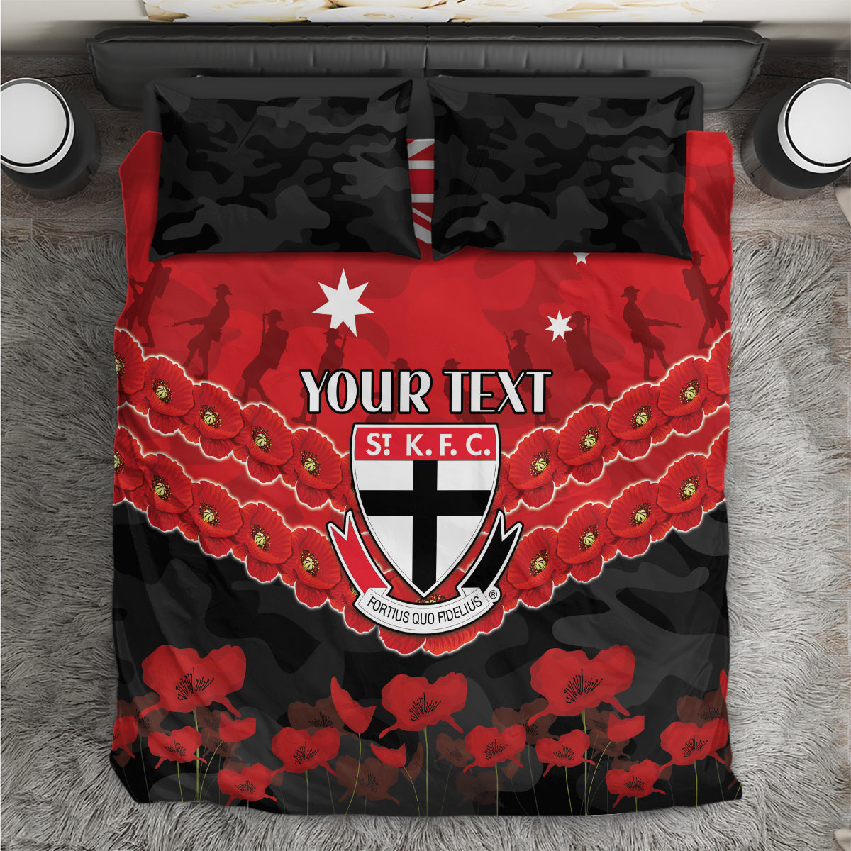 Custom St Kilda Saints Football Bedding Set ANZAC Lest We Forget