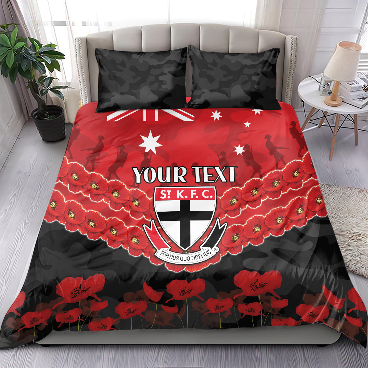 Custom St Kilda Saints Football Bedding Set ANZAC Lest We Forget