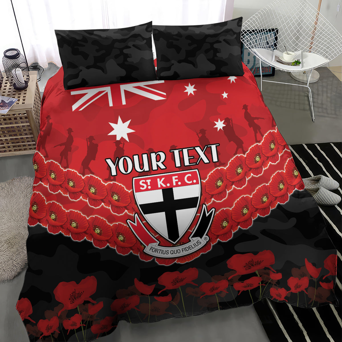 Custom St Kilda Saints Football Bedding Set ANZAC Lest We Forget