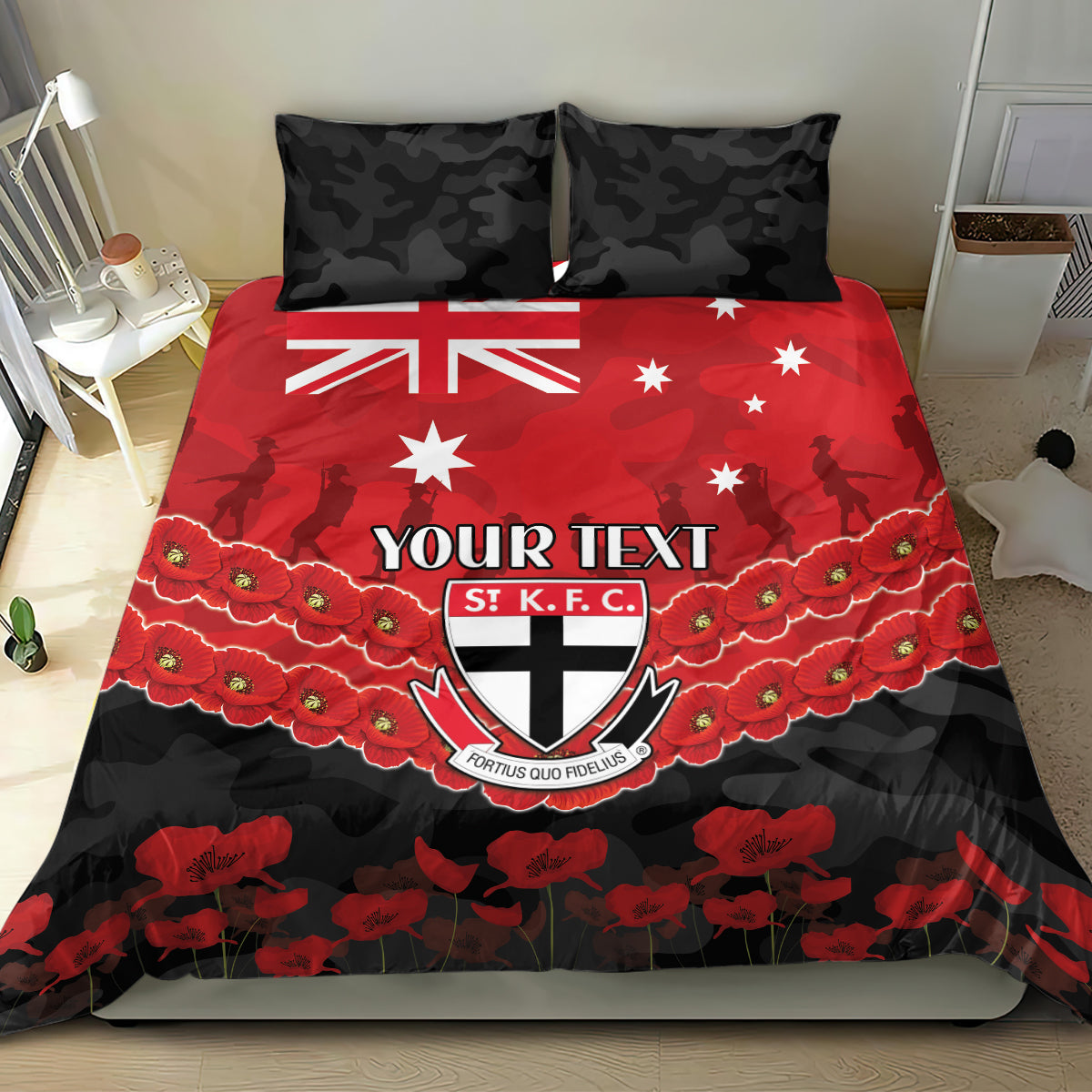 Custom St Kilda Saints Football Bedding Set ANZAC Lest We Forget
