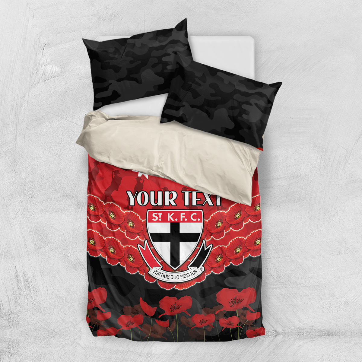 Custom St Kilda Saints Football Bedding Set ANZAC Lest We Forget