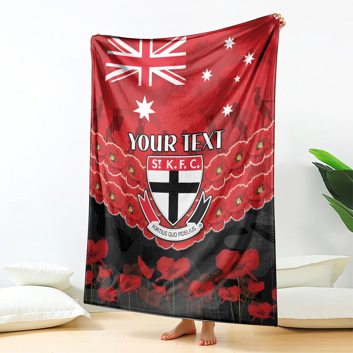 Custom St Kilda Saints Football Blanket ANZAC Lest We Forget