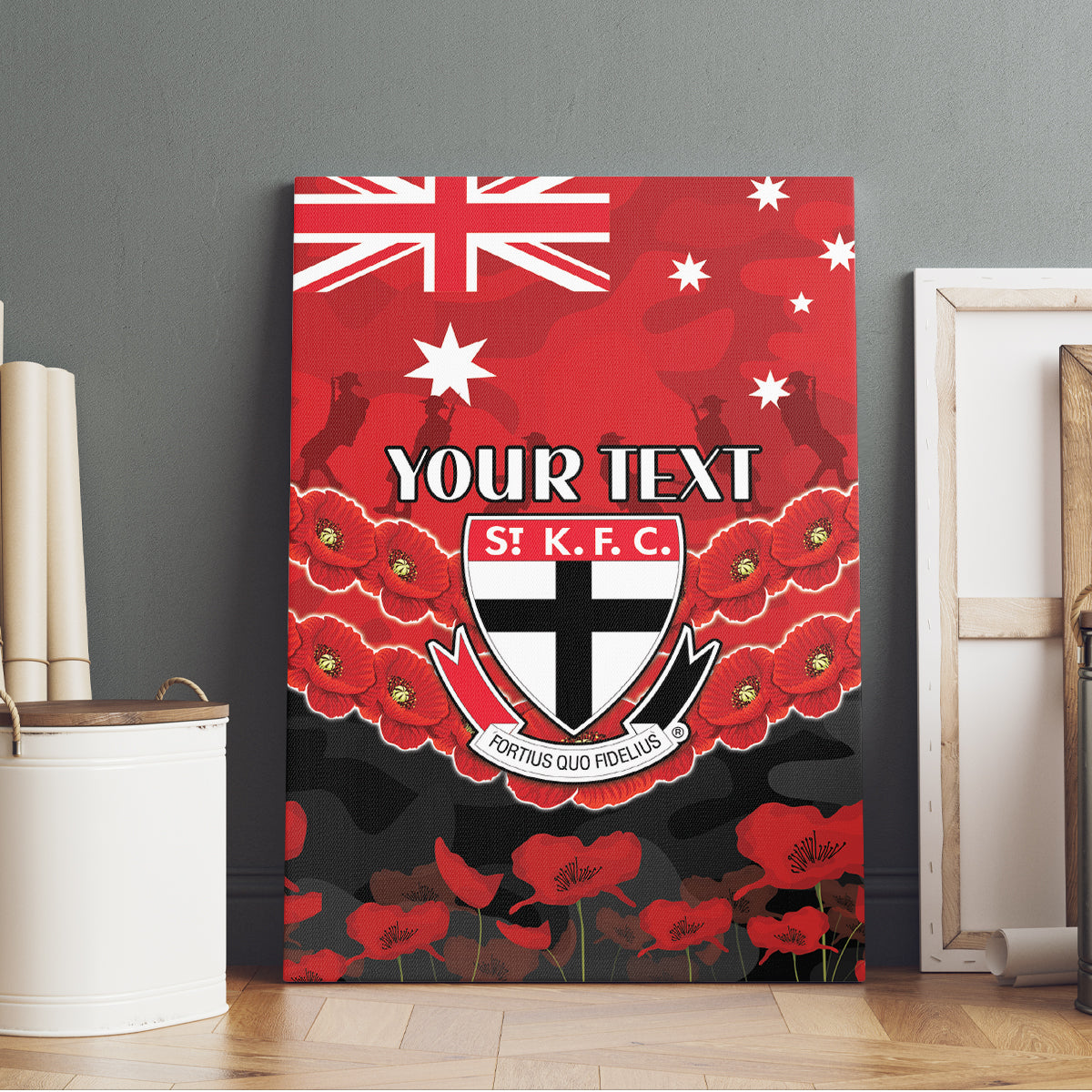 Custom St Kilda Saints Football Canvas Wall Art ANZAC Lest We Forget