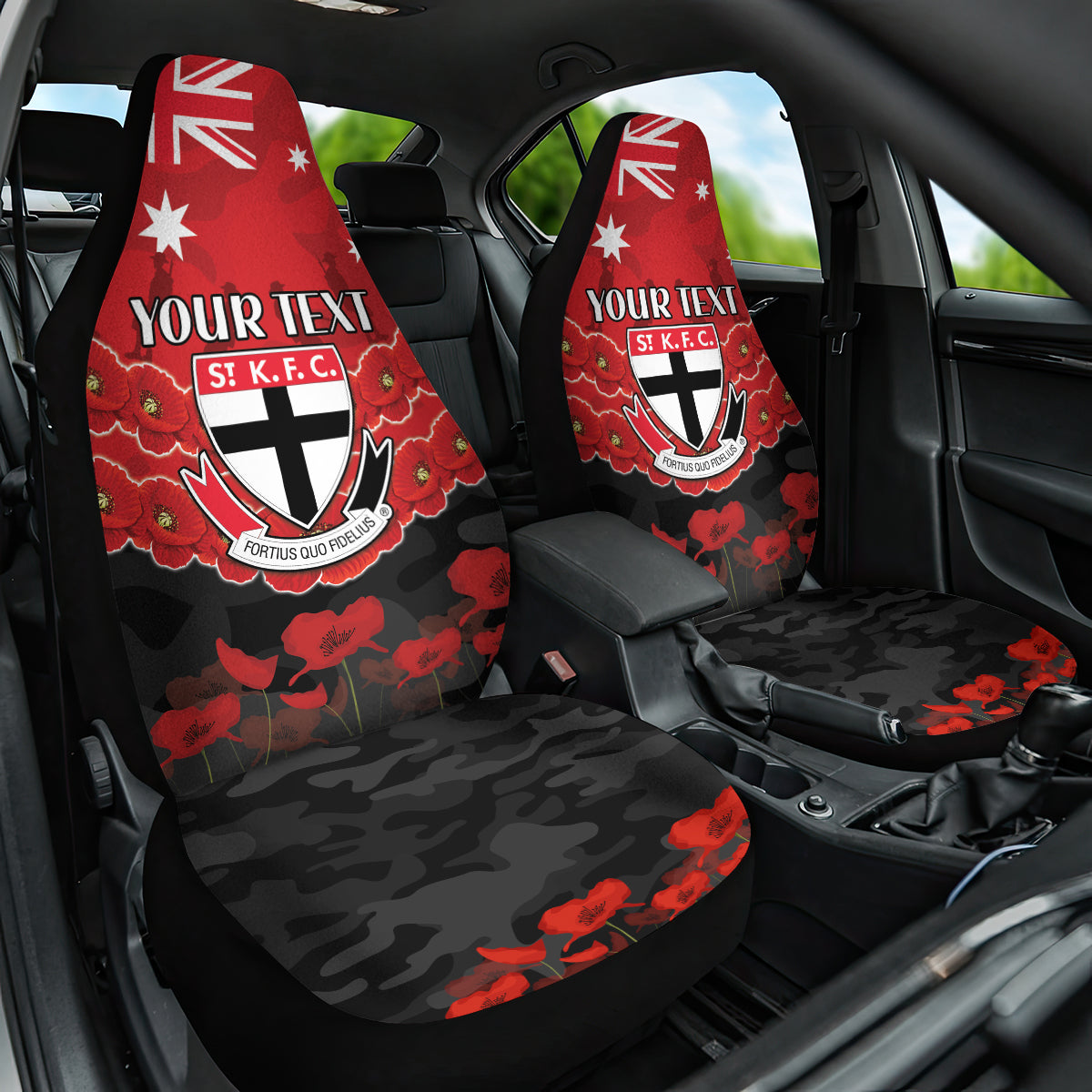 Custom St Kilda Saints Football Car Seat Cover ANZAC Lest We Forget
