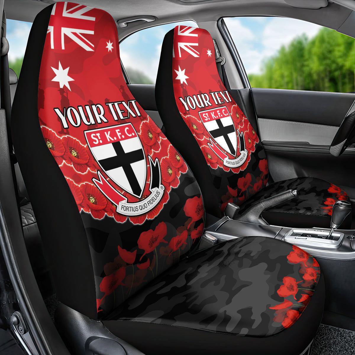 Custom St Kilda Saints Football Car Seat Cover ANZAC Lest We Forget
