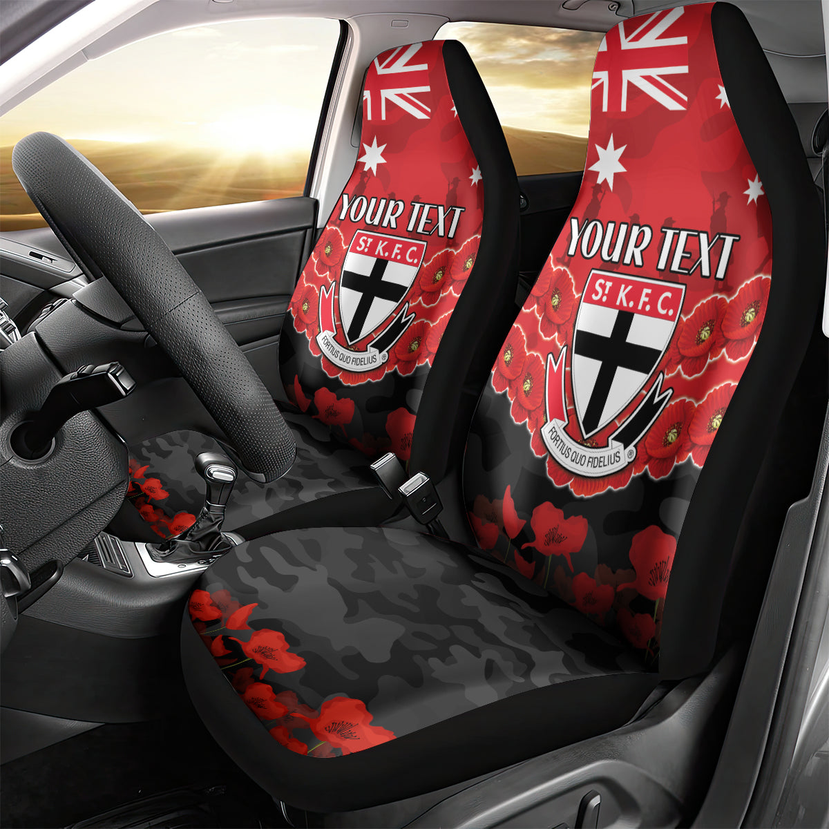Custom St Kilda Saints Football Car Seat Cover ANZAC Lest We Forget